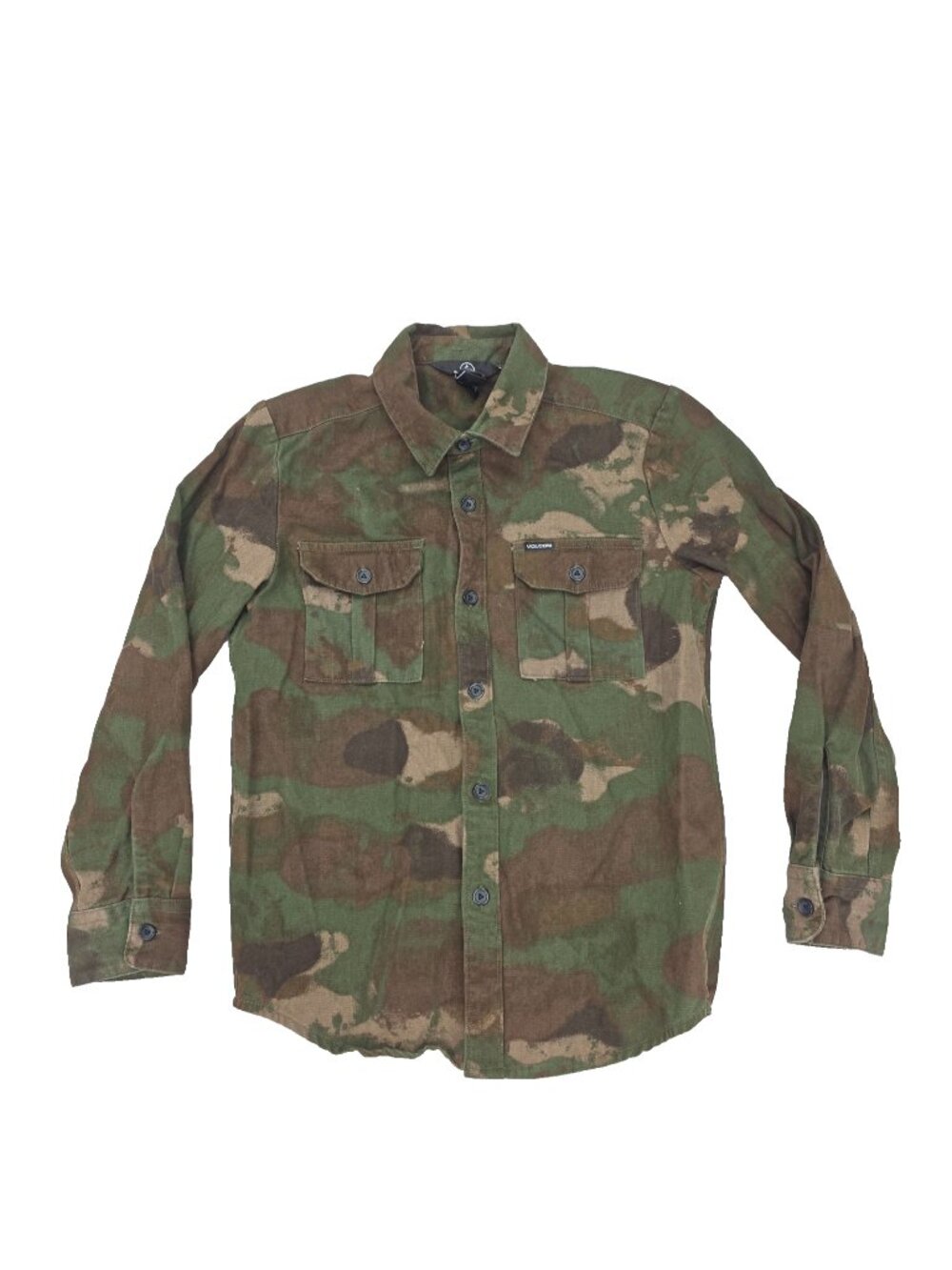 Volcom Huckster Shacket Shirt Jacket Boys Small 8Y Camo Green Button Cotton